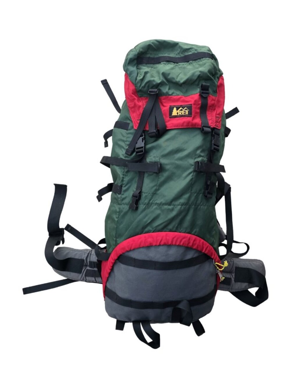 Vintage REI Large Internal Frame Hiking Backpack 37" Green Red Gray Camping